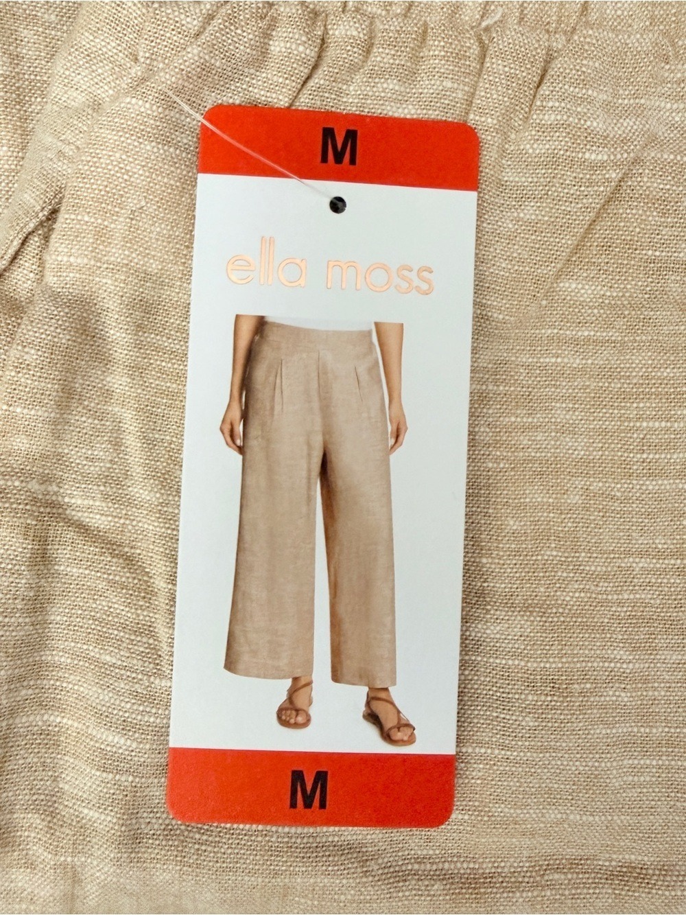 NEW WITH TAGS-Ella Moss Coastal Boho Tan LinenBlend Wide Leg Pleated Crop Pants